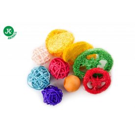   Játék mix rágcsálóknak, rattan golyó, fa golyó és luffa szivacs, 4-8,5 cm